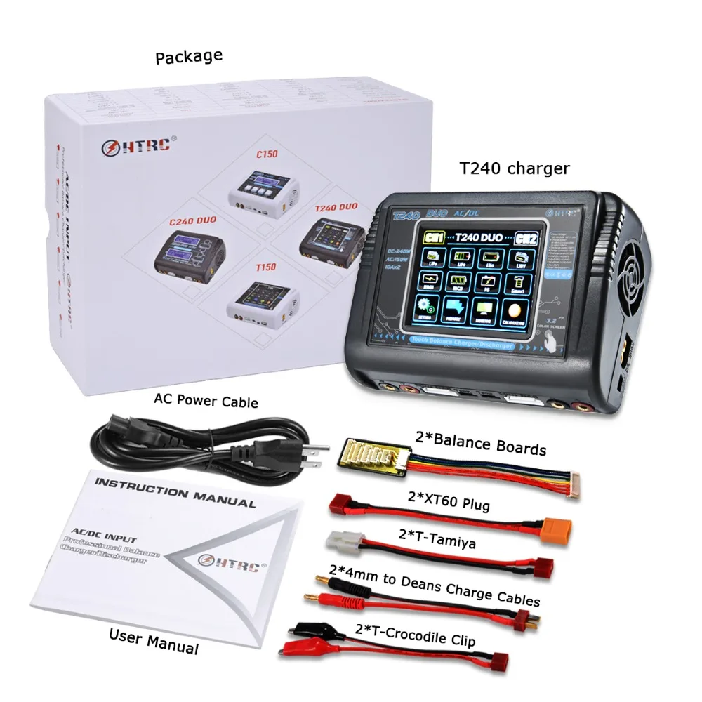 HTRC T400/T240 DUO RC зарядное устройство DC 400 Вт/240 Вт Dis для LiPo LiHV LiFe Lilon NiCd NiMh Pb