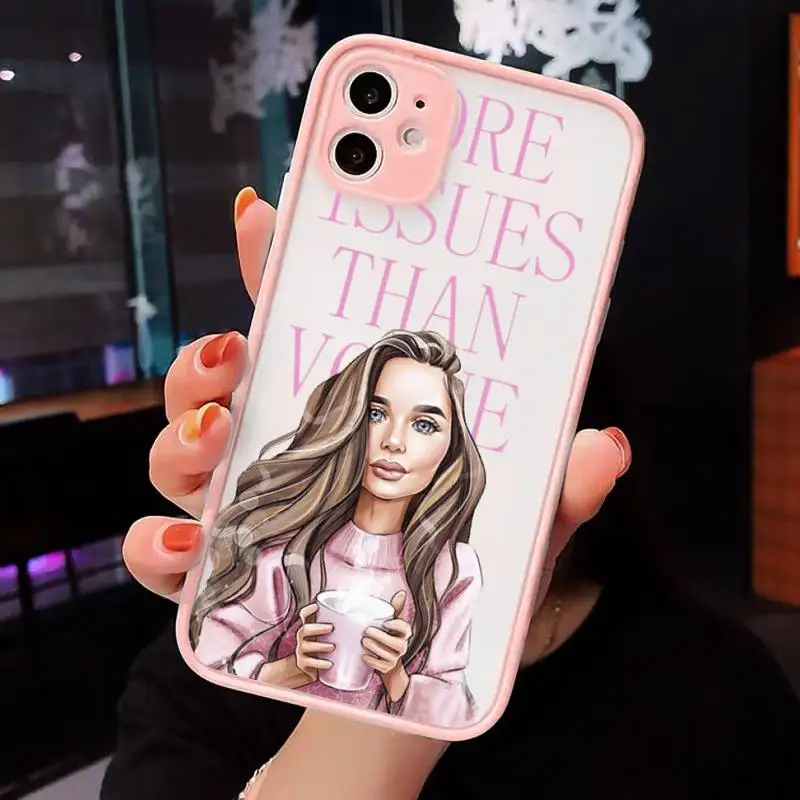 

VOGUE Christmas Princess Girl Phone Cases Matte transparent For Pink iPhone 12 Mini 11 Pro XR XS Max 7 8 Plus X Back Cover