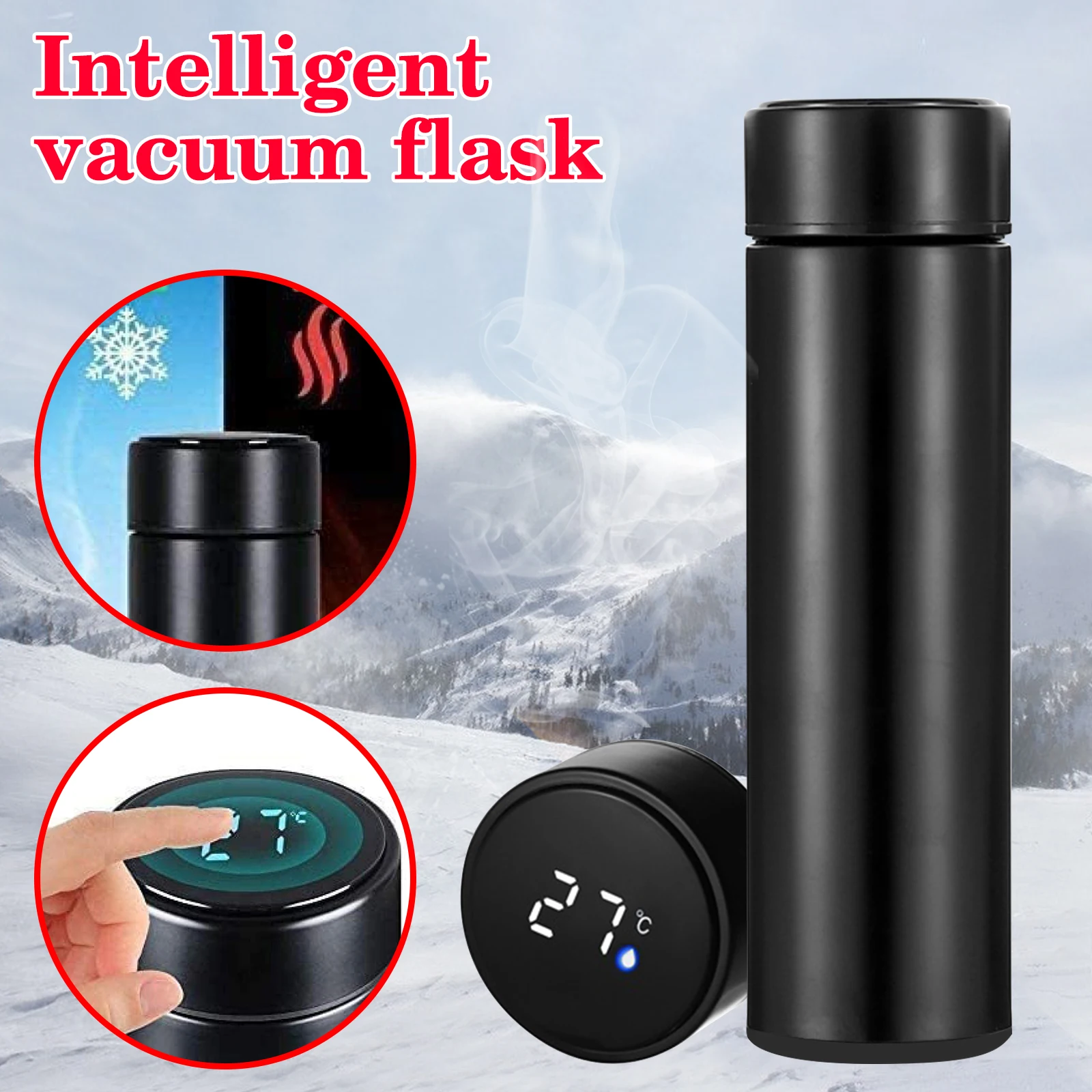 

500ml Water Bottle Vacuum Insulated Mug 304 Stainless Steel Led Touches Screen Temperature Display Cup VC