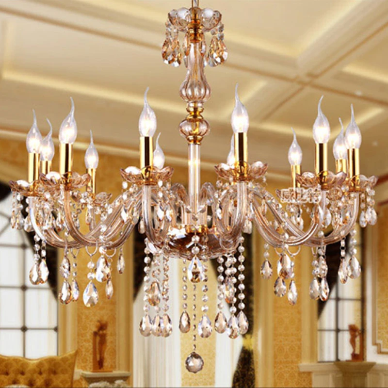 Роскошная люстра во французском стиле с золотым кристаллом Подвесная лампа для