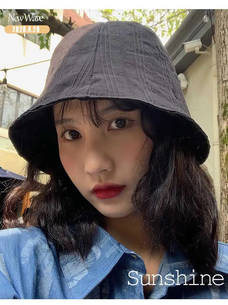 

INS Korean Bucket Japanese Style All-Matching Fisherman Summer Protection Sun Hat Net Red Face Small