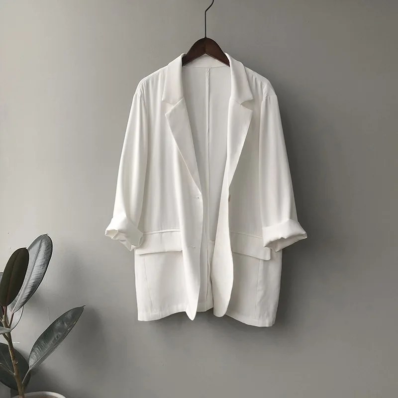 Женский Повседневный Блейзер Белый Тонкий в Корейском стиле офисная одежда