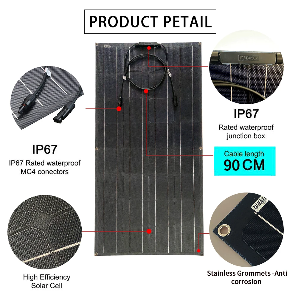 400W 300W 200W 100W Etfe Flexible Solar Panel 1000W Home System Kits PV Placa Solar Monocrystalline Cell 12V 24V Battery Charger