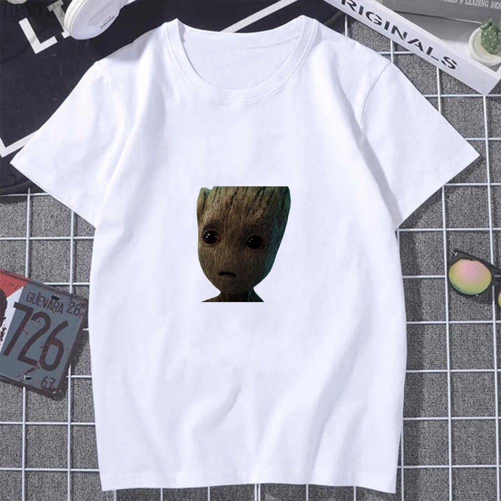 

2021 Summer Top Marvel Groot Funny Printed Short Sleeved T-shirts Unisex Oversized T Shirt Women Couples Cute Kawaii Streetwear