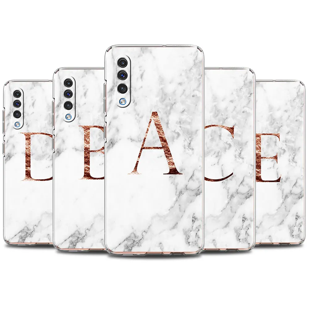 

Letter Rose Marble A-L Claer Phone Case For Samsung Galaxy A50 A50s A51 A52 A70 A70s A71 A40 A30 A30s A20 A20e A20s A10 Cover