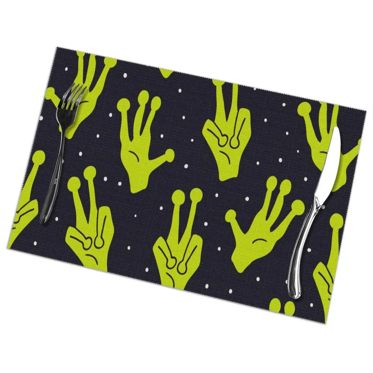 

6 Pcs Placemat Table Mat Aliens Hands UFO Space For Tables Heat-insulation Linen Kitchen Dining Pads