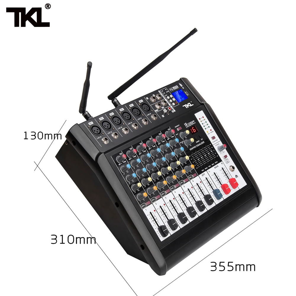 

6-Channel Audio Mixers Power Amplifier 300WX2 Wireless Microphone Sound Mixing Effector USB MP3 Bluetooth DJ Mixer