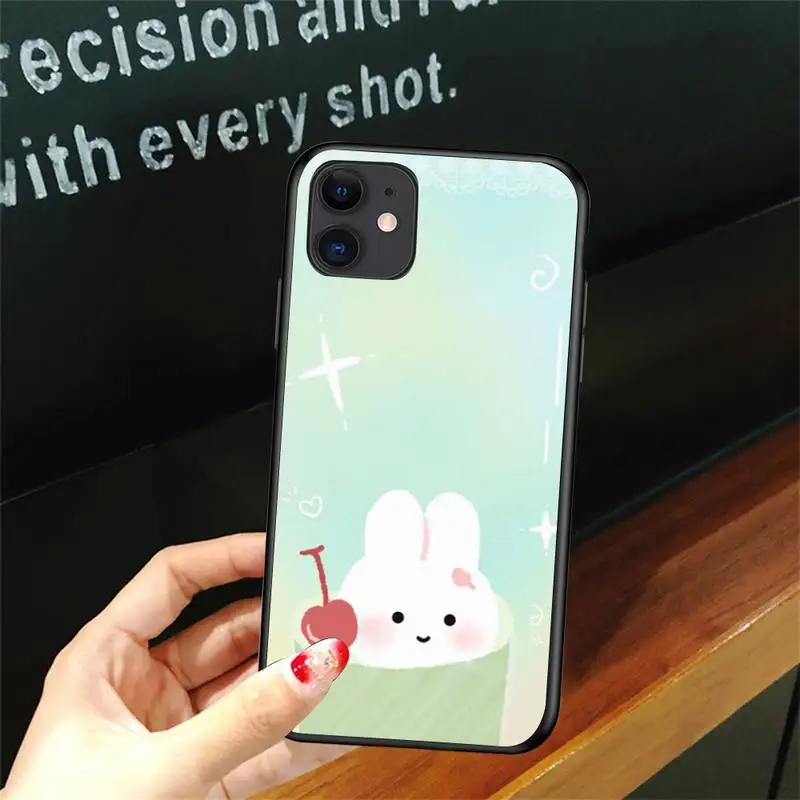 

Pink Cute White Rabbit Phone Case For Iphone 6 6s 7 8plus X Xr 11 12 Mini Pro Max Cover Fundas Coque