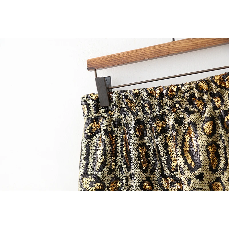 za 2019 fashion skirt women gold sequin leopard long straight elastic high waist elegant sexy party wear vestidos | Женская одежда