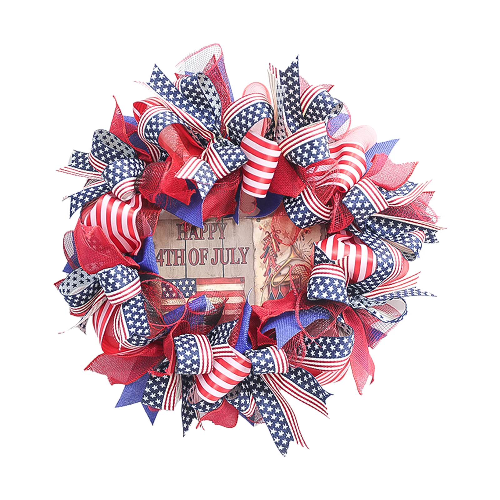 

Independence Day Wreath 16inch American Flag Pattern Wreath for Festival Celebration Front Door Wall Window Party Decoration