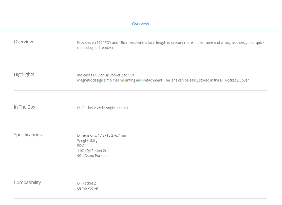 

Original DJI Pocket 2 Wide-angle Lens FOV increased to 110 no distortion The Equivalent focal length increased to 15mm For Osmo