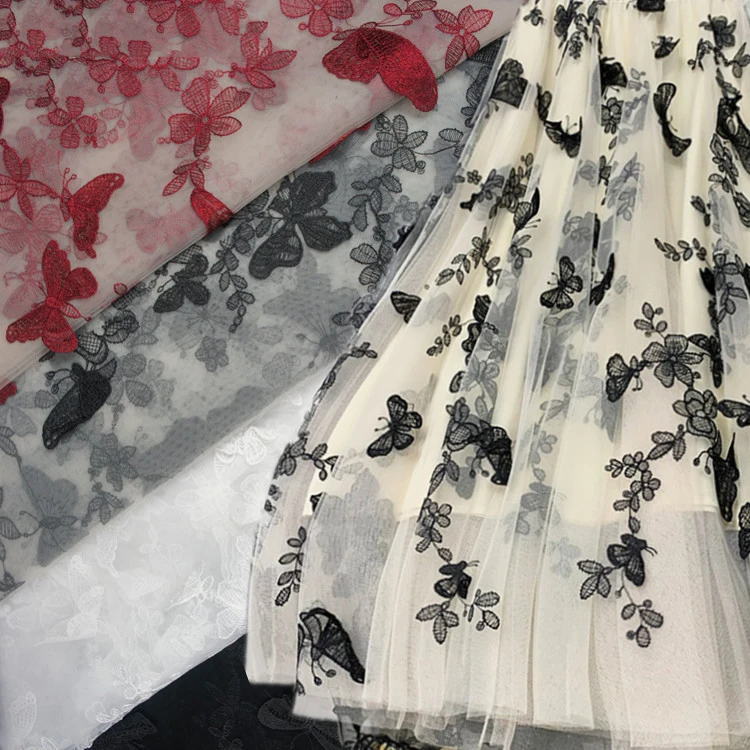 

Quality chiffon organza dress lace fabric, African Diy clothing sewing patchwork material, butterfly printing curtain fabric