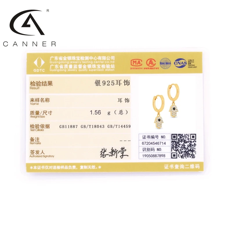 

CANNER 925 Silver Earrings Zircon Hand Dangle S925 Sterling Plata Piercing Stud Ear Ring Classic Retro Charm Vintage Pendientes