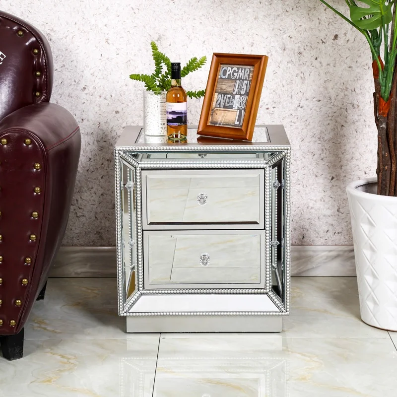2021 Mirrored Bedside Table Drawer Cabinet Glass side Nightstand Bedroom Sets Wholesale | Мебель