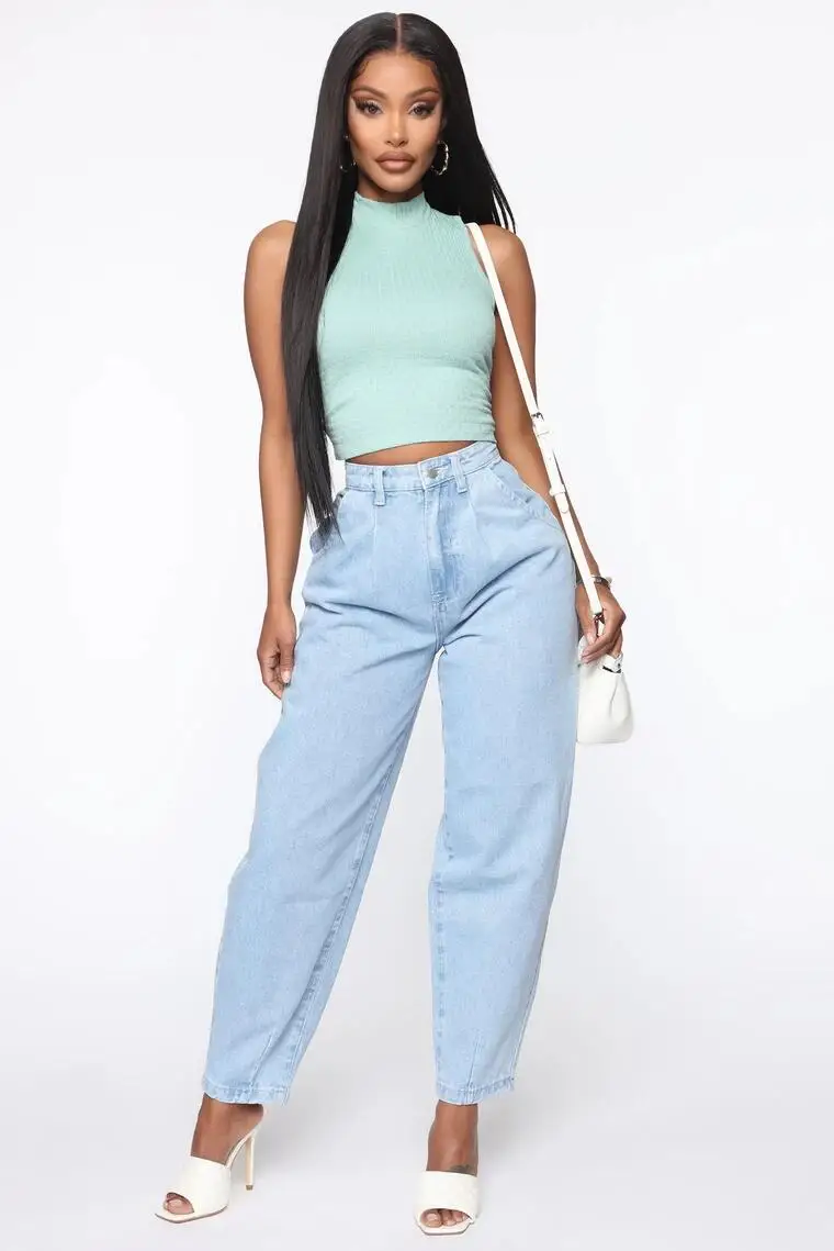 

Ropa Mujer Verano Cotton Baggy Jeans Women Comfortable Pantalon Large Mom Jeans High Waist Loose Denim Wide Leg Pants Woman