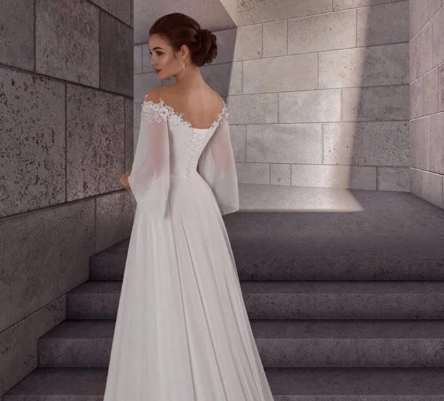 

Pregnant Wedding Dresses A-line 3/4 Sleeves Chiffon Appliques Boho Dubai Arabic Wedding Gown Bridal Dress Vestido De Noiva