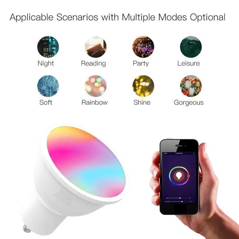 

GU10 WiFi Smart LED Bulb RGBCCT 4.5W Dimmable Bulb APP Control For Alexa/Google