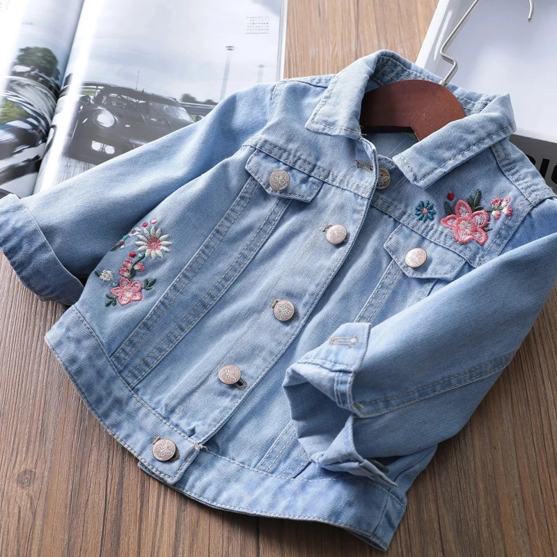 Girls Jackets 2021 Spring And Autumn New Children Clothing Denim Embroidered Jacket Outerwear 1-6 Years Old Baby Coat For Girls