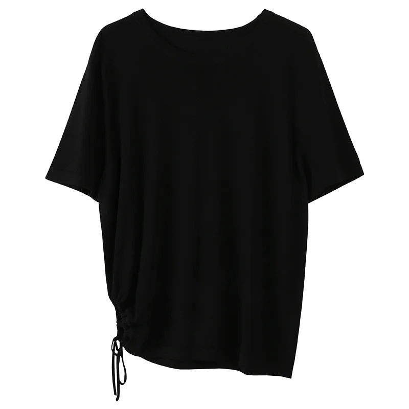 

Brand women's round neck pullover pleated lace-up short-sleeved slim slimming knit sweater women