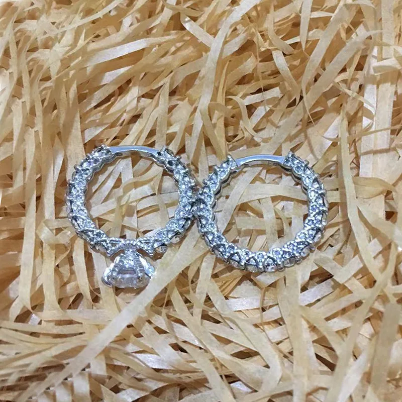 Комплект из 2 предметов Длинные круглые кольца с инкрустацией 6 когтей Свадебный