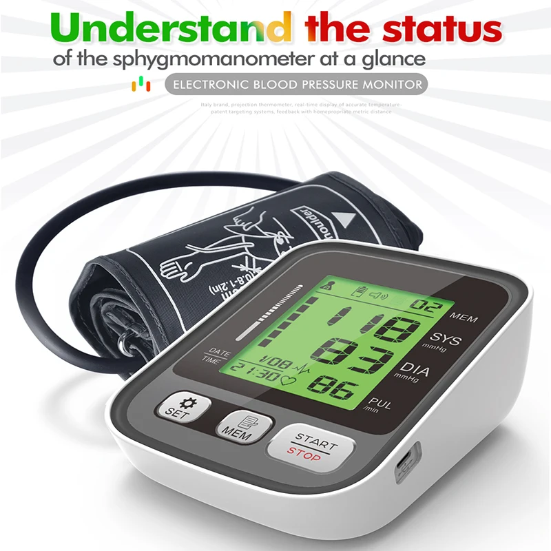 

3 Color LCD Display Blood Pressure Monitors Household Health Sphygmomanometers Voice Function Tonometer Digital Cuff Tensiometer