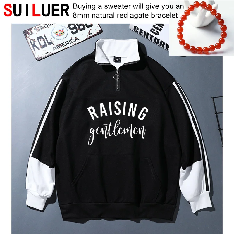 

Raising Gentlemen mom of boys Print Women 100% Cotton Casual Funny Sweatshirts For Lady Hoodies Hipster Sports Pullovers SL-1109