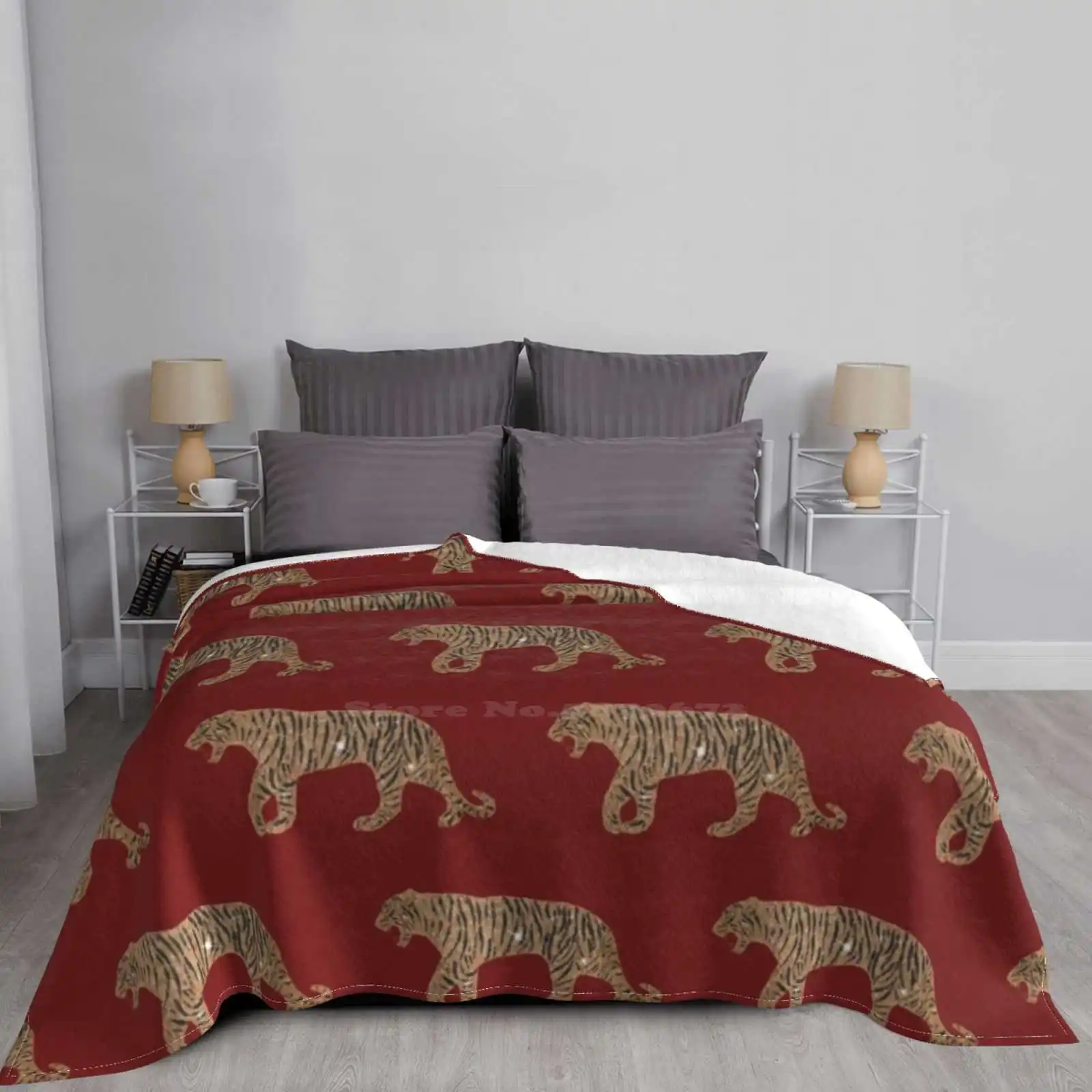 Золотое черное красное блестящее одеяло с узором Тигра для кондиционирования