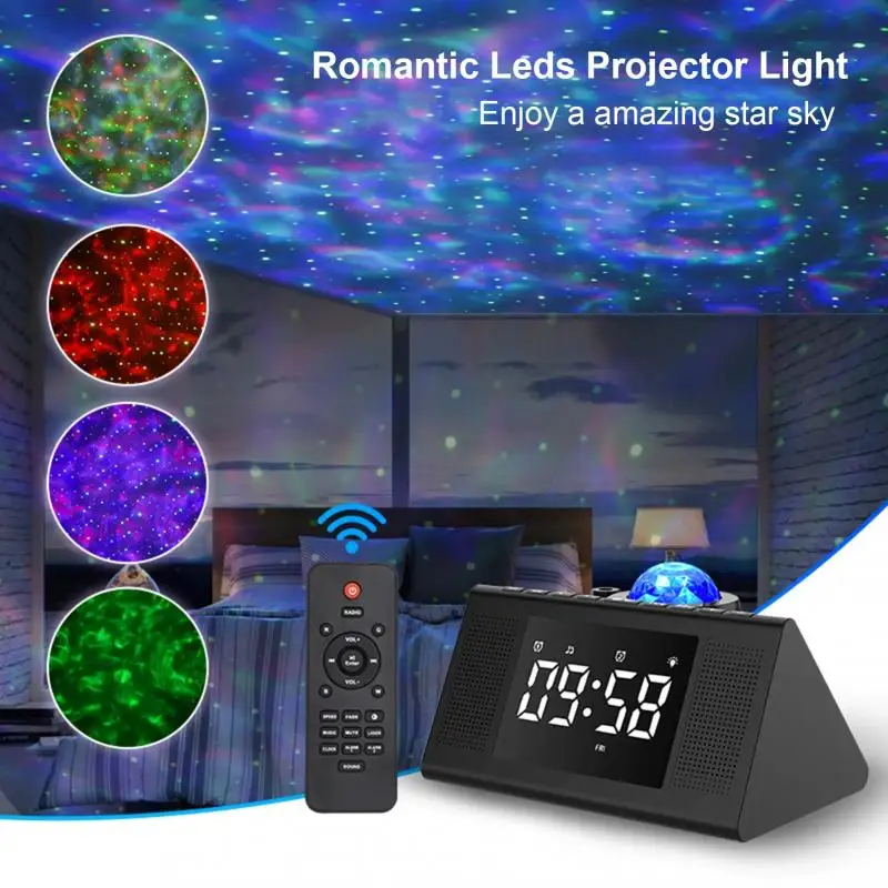 

Светодиодный цифровой будильник с функцией повтора, светящийся ночник со звездами и FM-радио, с дистанционным управлением, Ночной светильни...