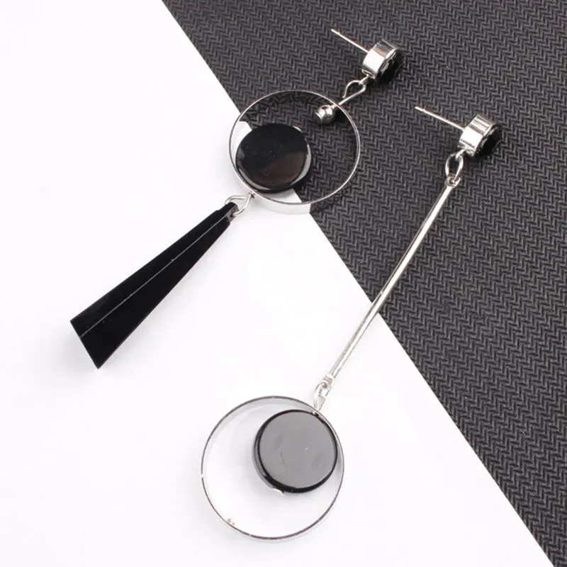 Ассиметричные висячие серьги геометрические корейские для женщин черные модные