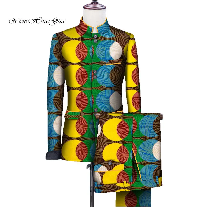 2 Pieces Set African Clothes for Men Wedding Party Fancy Blazer Suit Bazin Rich Jacket Tops and Pant Set African Clothing WYN705