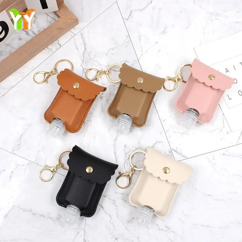 

Empty Bottle PU Leather Hand Sanitizer Keychain Holder Refillable with Flip Cap