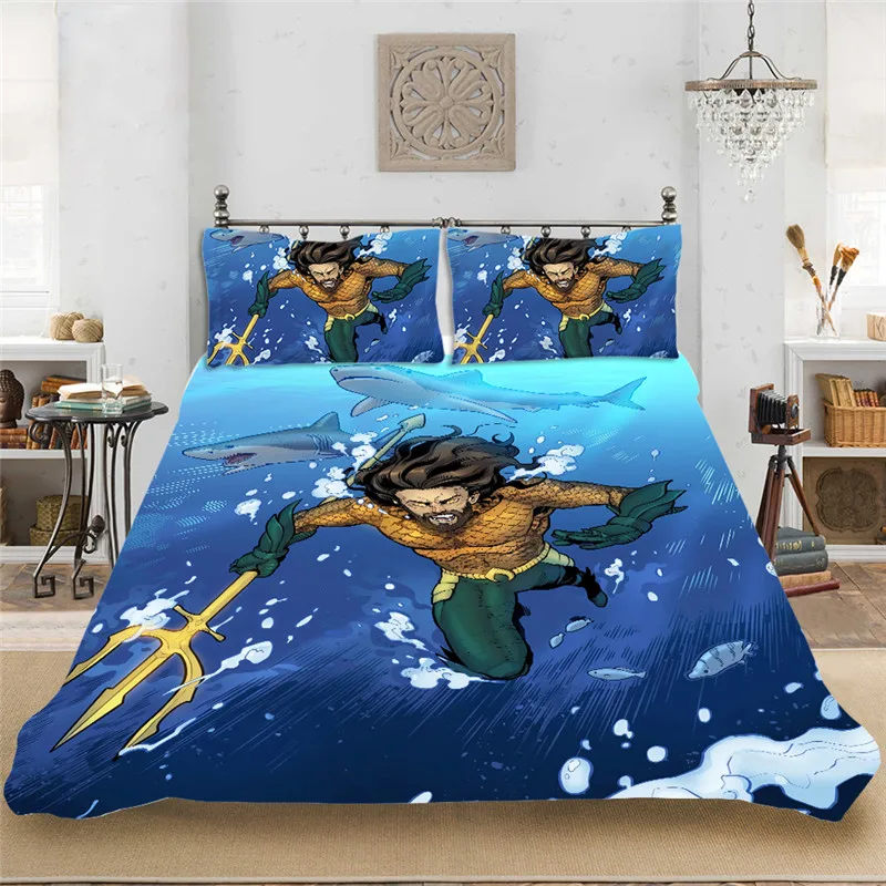 Аквамен DC супергерой зимний мультфильм мягкий комплект постельного белья