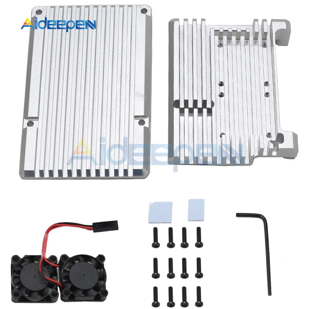Silver with Fan Алюминий CNC из алюминиевого сплава с корпус металлический корпус с двойной охлаждающий вентилятор Радиатор отвертка для Raspberry Pi 4 модели B - Цвет: Silver with Fan