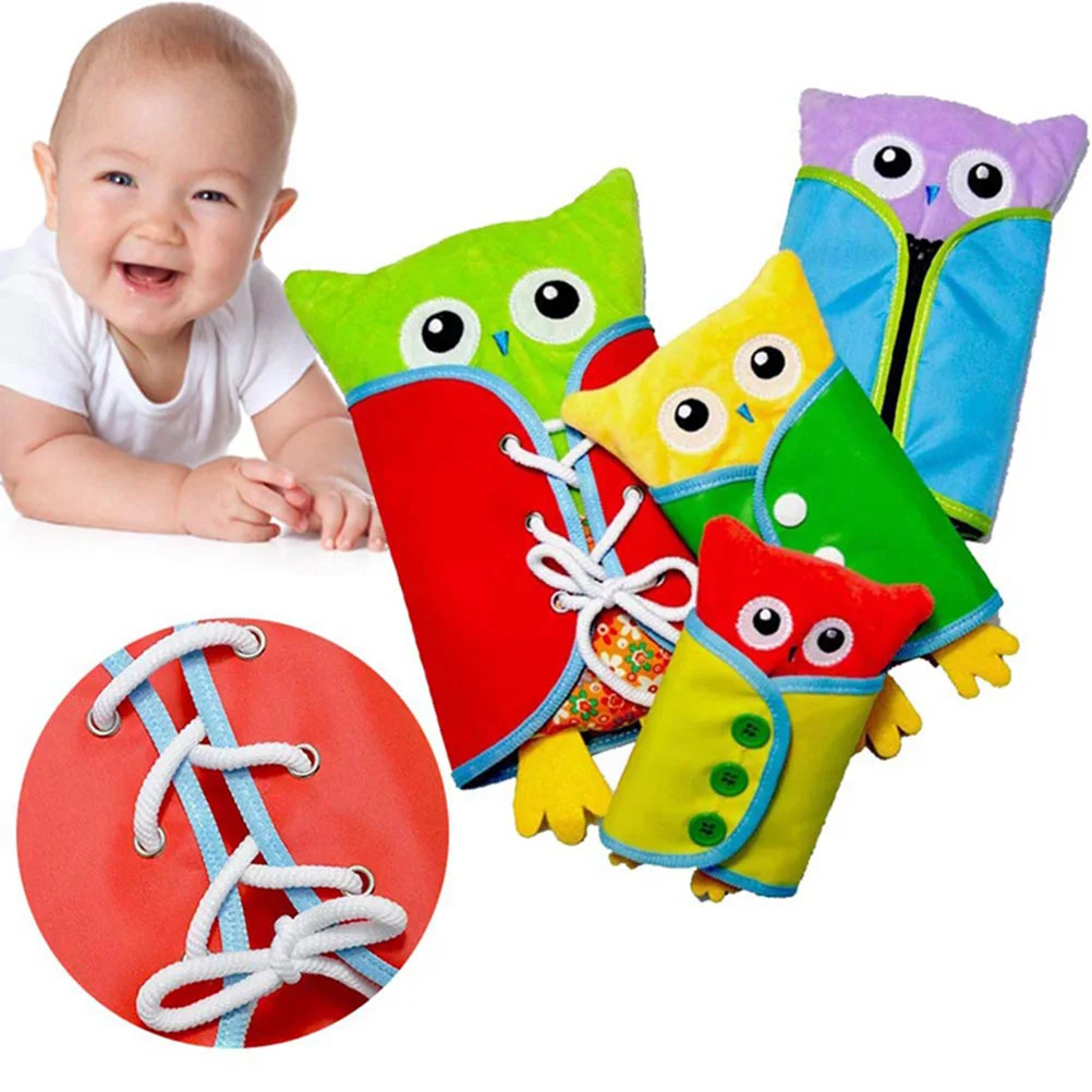 

4Pcs/Set Baby Novel Plush Owl Dress-up Toy Intellectual Development Early Educational Kindergarten Teaching Aid Threading Toys