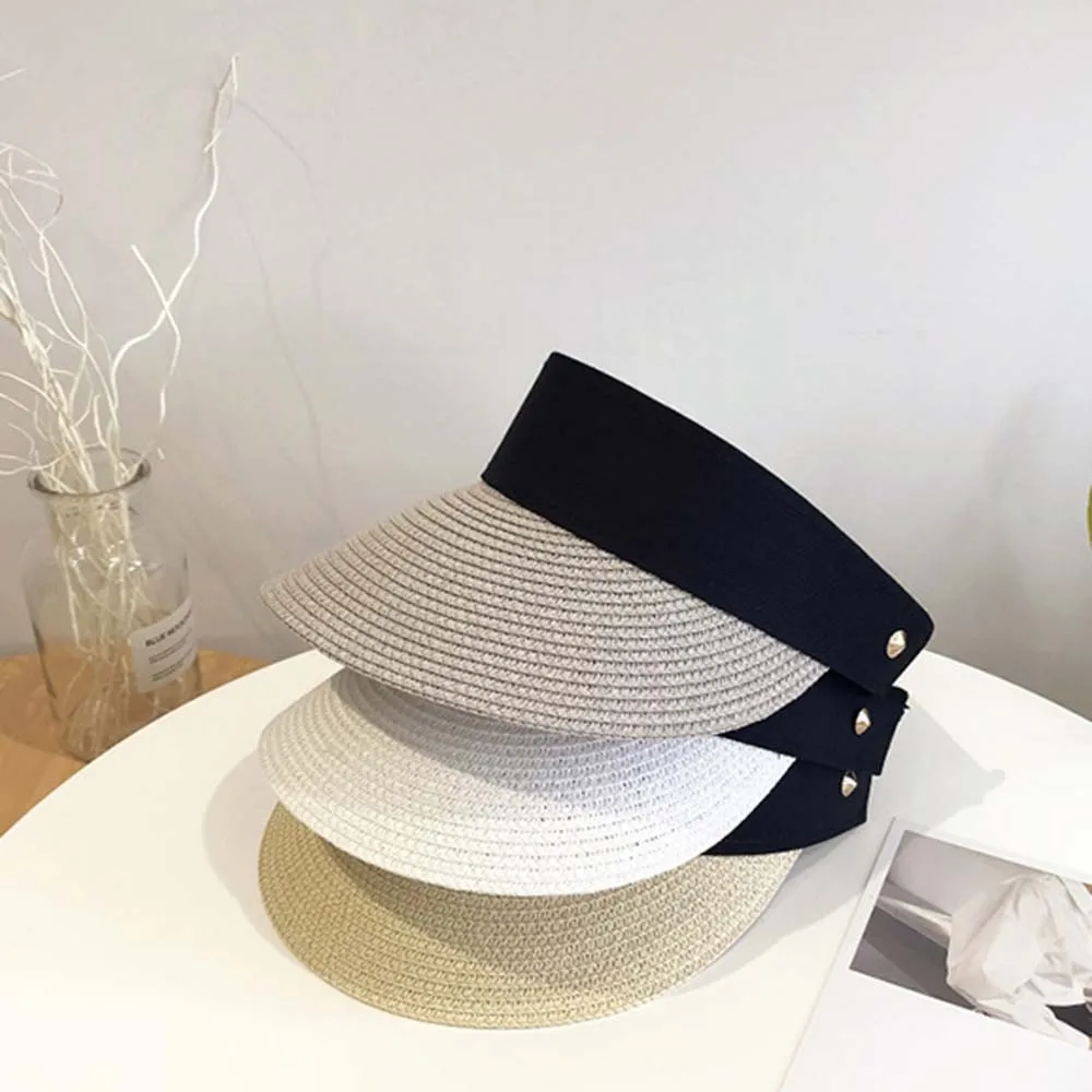

Hot sale Magic Tape Women Straw Hat Empty Top Women's Elegant Summer Hat Sun Protection Outdoor Sports Fishing Beach Sun Hat