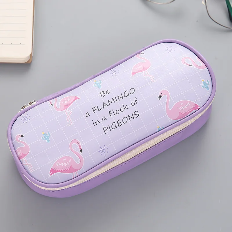 1 шт. Kawaii Фламинго пеналы сумки большой емкости кожа мультфильм ручка коробка мешочек подарок офисные школьные канцелярские принадлежности 05198 - Цвет: 05198-Purple