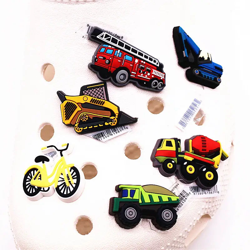 

Original Excavator Bulldozer Shoe Accessories Charms Bike Fire Mixer Truck PVC Shoe Buckle for croc jibz Kids X-mas Party Gifts