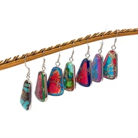 1 pair natural stone earrings turquoise irregular shape multicolor jewelry edging diy handmade ear studs pendant accessories
