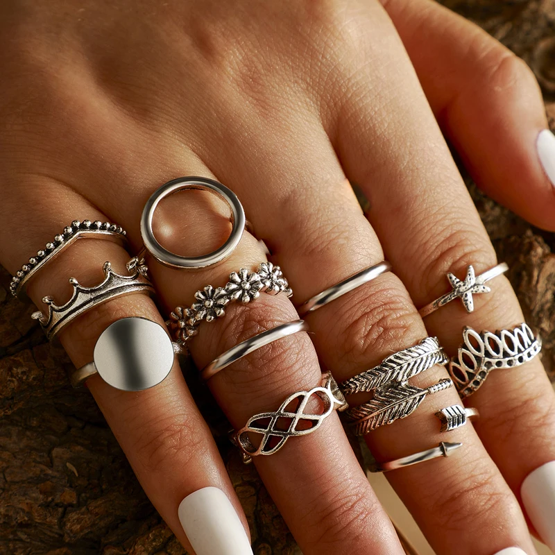 

Tocona 13pcs/sets Vintage Silver Color Geometric Ring Sets for Women Charm Wave Flowers Starfish Bohemian Jewelry кольца 14820
