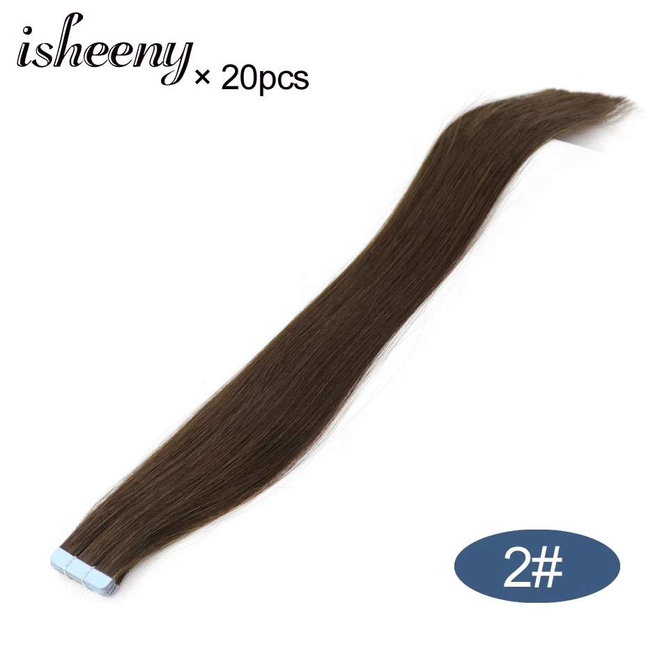 #2 Isheeny человеческих волос ленты расширения прямой 1"-24" уток кожи бесшовных волос образцы для салона волос тестирования - Цвет: #2
