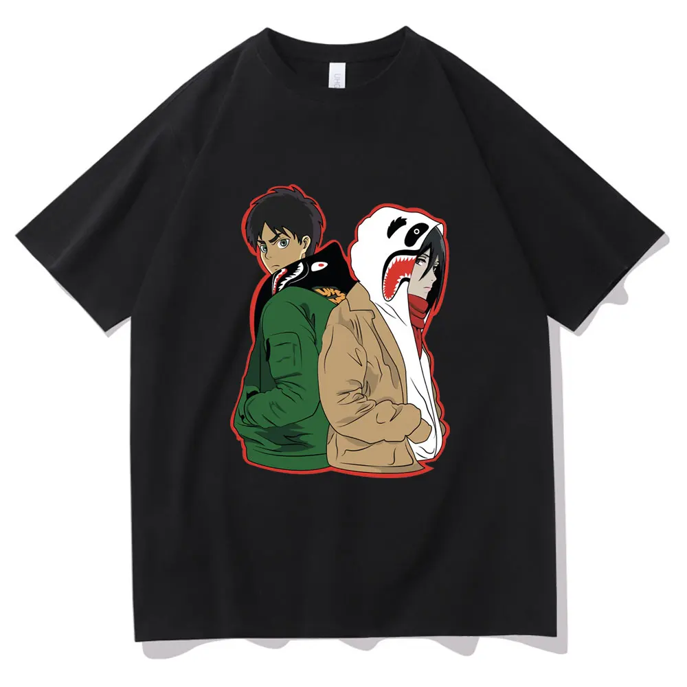 

2021 New Fashion Japan Manga Attack on Titan Pattern Tshirt Eren Jager and Mikasa Ackerman Print Short Sleeve Summer Men Women