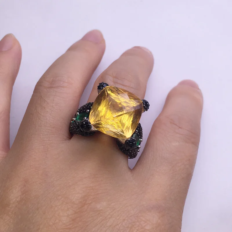 Кольцо из натурального цитрина CSJ Ювелирное Украшение серебра с натуральным