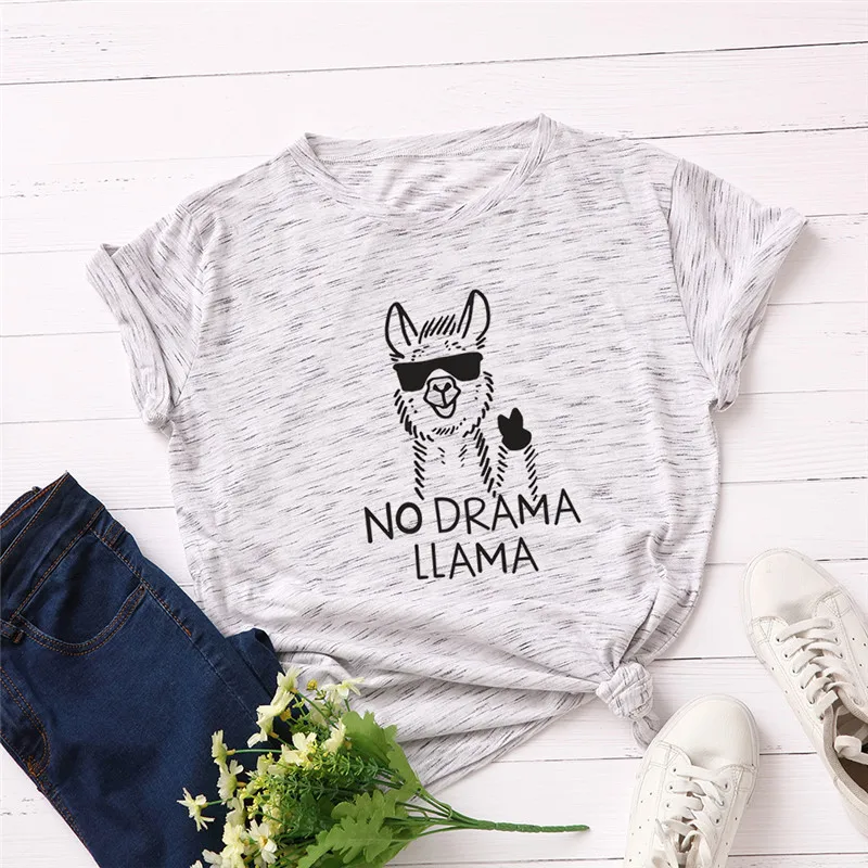 Размера плюс футболки S 5XL модные Альпака принт футболка для женщин рубашки