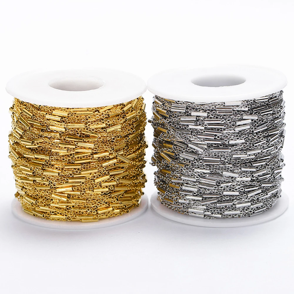 2 метра зажимы из нержавеющей стали бусины трубки Кабельные цепи золотые звенья