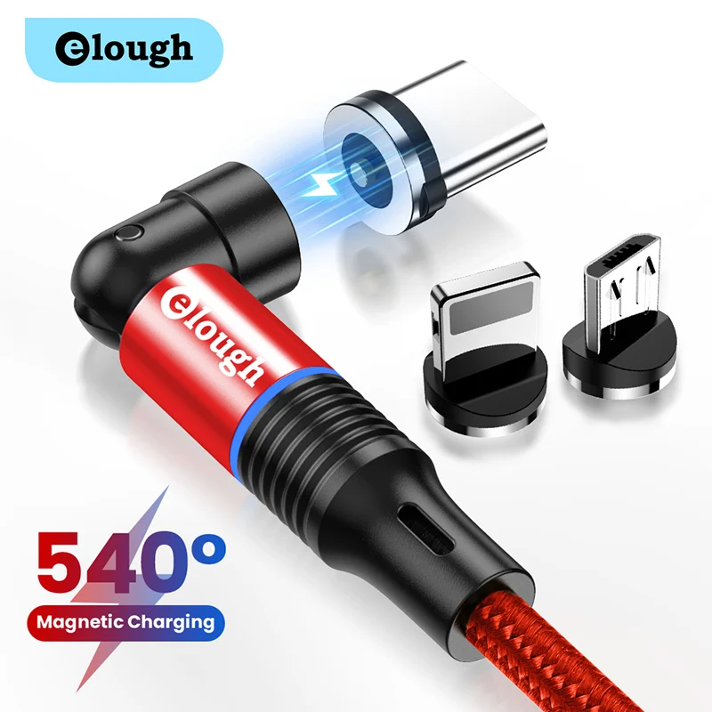 Магнитный кабель Elough с поворотом на 540 градусов Micro USB Тип C для быстрой зарядки iPhone