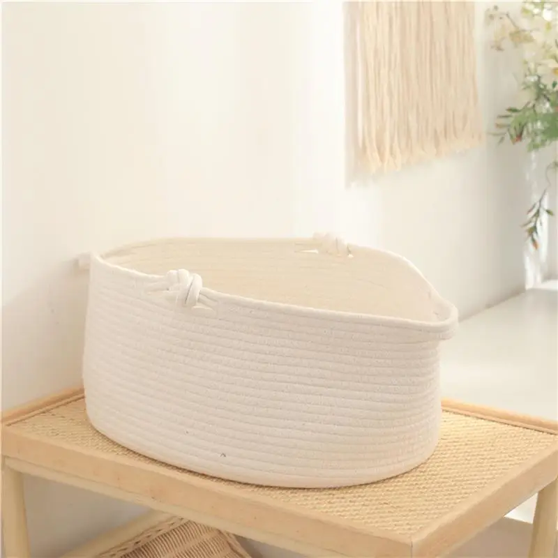 

Woven Storage Basket Cotton Rope Bucket Laundry Basket Nappies Organizer Storage Bin For Nursery Toy Blankets Basket With Handle