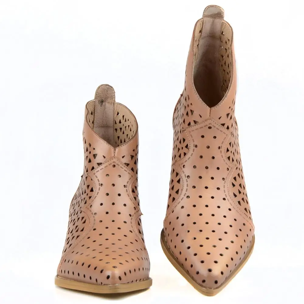 

FootCourt- Summer Cowboy Boots for Women Summer Boots Brown Genuine Leather Shoes Pointed Toe Western Boots New Season Handcraft