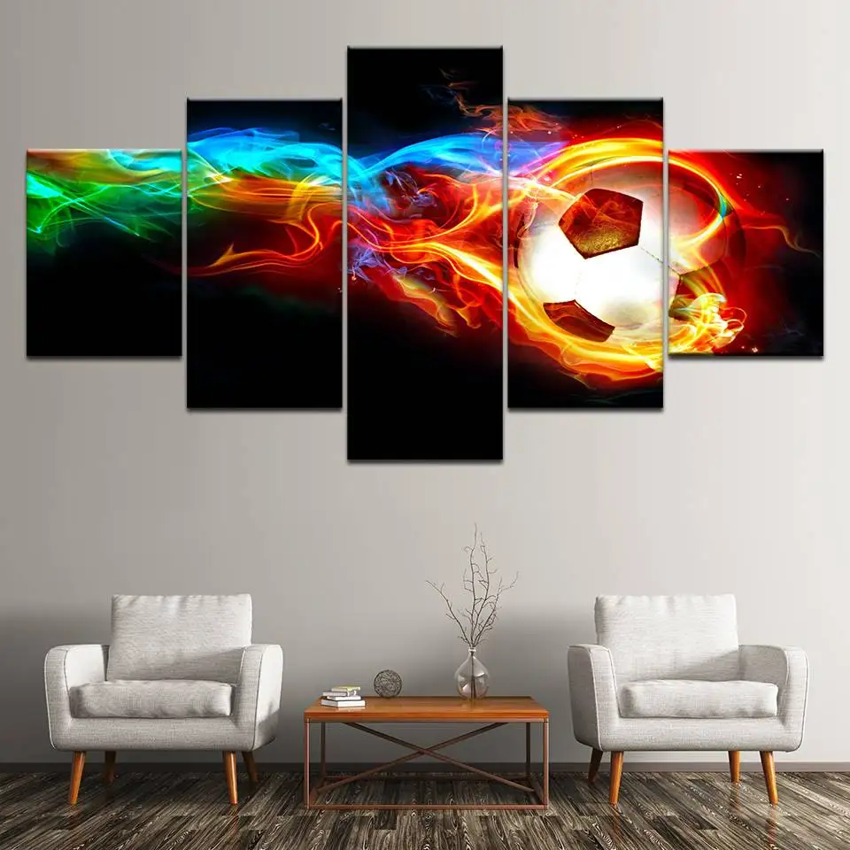 5 шт. холщовая настенная художественная красочная футбольная живопись с пламенем