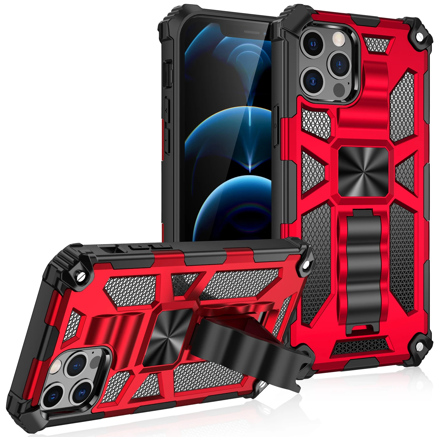 

Shockproof Armor Phone Case For iPhone XR 6 6S 7 8 Plus XS 11 12 Pro Max Mini SE X 2020 Rugged Bracket PC Protection Back Cover