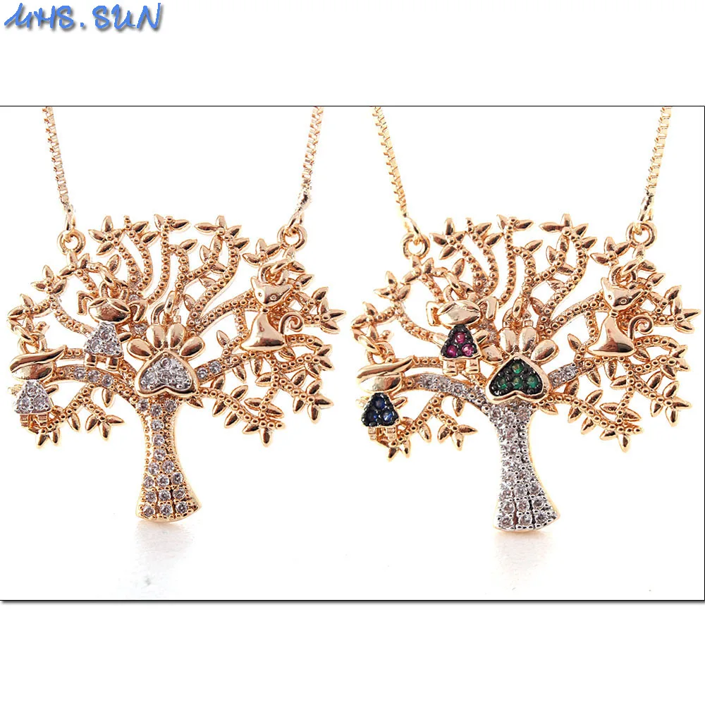 MHS.SUN Tree of Life ожерелье с цирконием для мальчиков и девочек семейный Кулон золотой